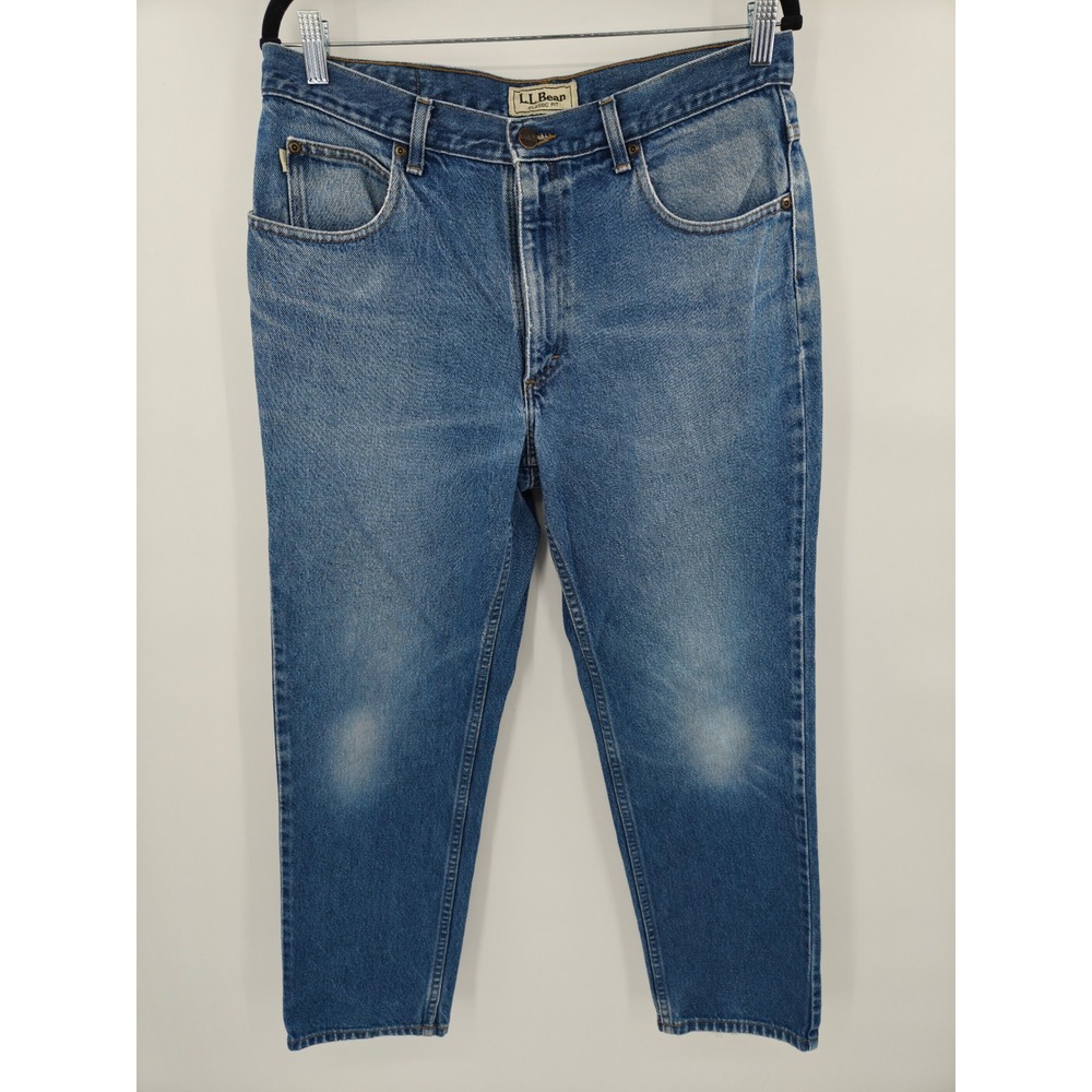 LL Bean Classic Fit Mens Blue Jeans 33x29 Medium Wash 100% Cotton Straight Leg